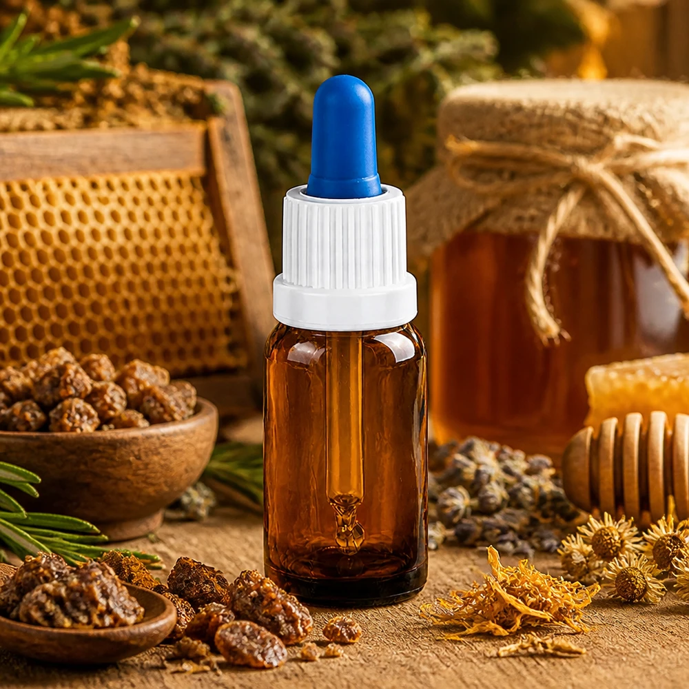 10ml pipettflaska vit/blå med säkerhetsförslutning BrownLine UT18/10 10 ml droppflaska i brunt med praktiskt pipettlock för exakt dosering av oljor
