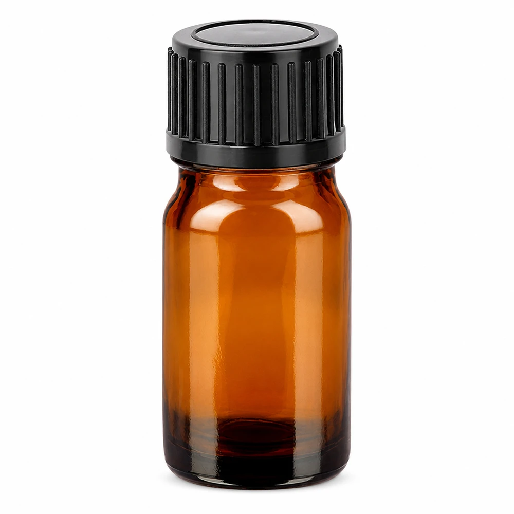 5ml flaska 11mm skruvkork svart standard BrownLine UT18/5 5 ml bärnstensfärgad glasflaska med svart skruvlock för eteriska oljor och aromaterapi