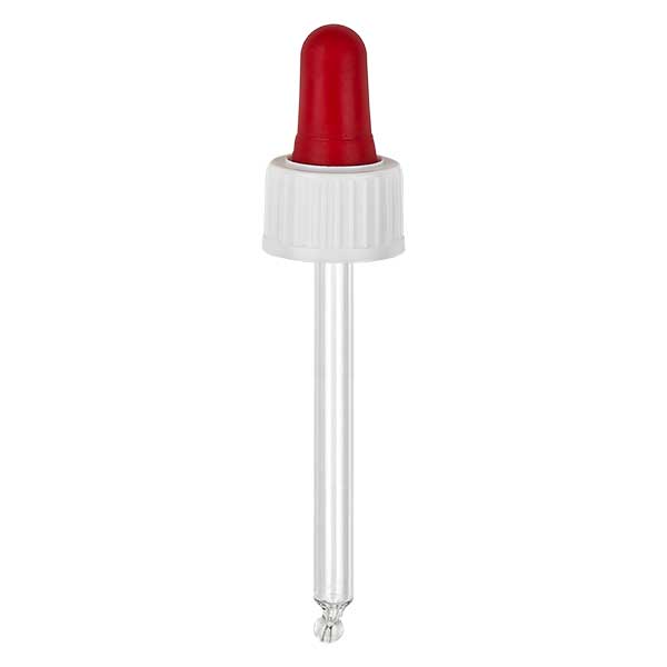 Dropp-pipett av glas vit/röd 18mm PL66 standard Dropp-pipett av glas vit/röd 18mm PL66 standard