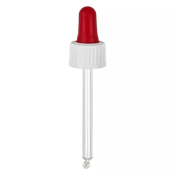 Dropp-pipett av glas vit/röd 18mm PL66 standard Dropp-pipett av glas vit/röd 18mm PL66 standard