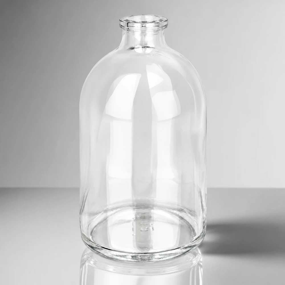 Injektionsflaska klarglas 100ml Zylindrische Pharmaglasflasche 100ml mit geradem Standring und konisch zulaufendem Hals