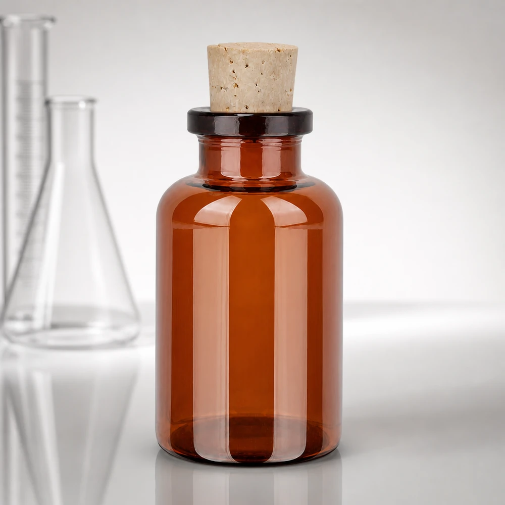 Bärnstensfärgad glasflaska 20ml med kork 11/14mm Kleine Braunglasflasche zylindrisch 20ml mit Korken für Proben und Reagenzien