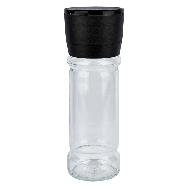 Kryddburk i klart glas, 100 ml, med kvarn, keramik, svart Kryddburk i klart glas, 100 ml, med kvarn, keramik, svart