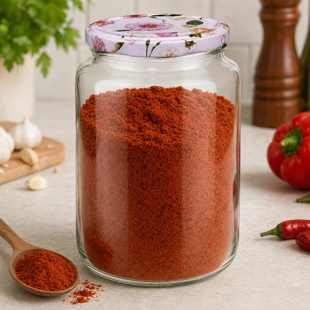 795 ml rund burk fylld med rött paprikapulver BasicSeal lock rosa blommönster kryddförvaringsburk kök