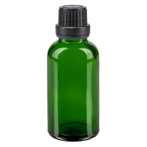 Apoteksflaska grön 30ml dropplock hällring 2mm svart manipuleringssäker förslutning Apoteksflaska grön 30ml dropplock hällring 2mm svart manipuleringssäker förslutning