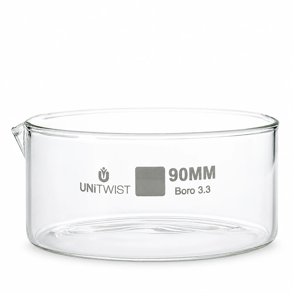 Kristallisationskärl ø90 mm, borosilikatglas UNiTWIST Kristalliseringsskål 90 mm, borosilikatglas, UNiTWIST Boro 3.3, transparent, för laboratoriebruk