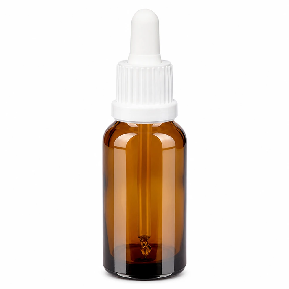 20 ml pipettflaska vit med säkerhetsförslutning BrownLine UT18/20 20 ml pipettflaska av bärnstensfärgat glas med vitt dropplock för exakt dosering