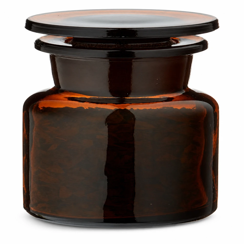 Idé för en kryddburk i glas: Apotekarflaska 50 ml, vid hals, brunt glas inkl. glaspropp Apoteksflaska, 50 ml, med vid hals, tillverkad av brunt glas och försedd med glaspropp, som kryddburk
