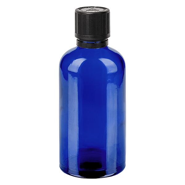 100ml Droppflaska 1mm svart säkerhetsförslutning Barnsäkerhetslås Blind varningssymbol BlueL. UT18/100