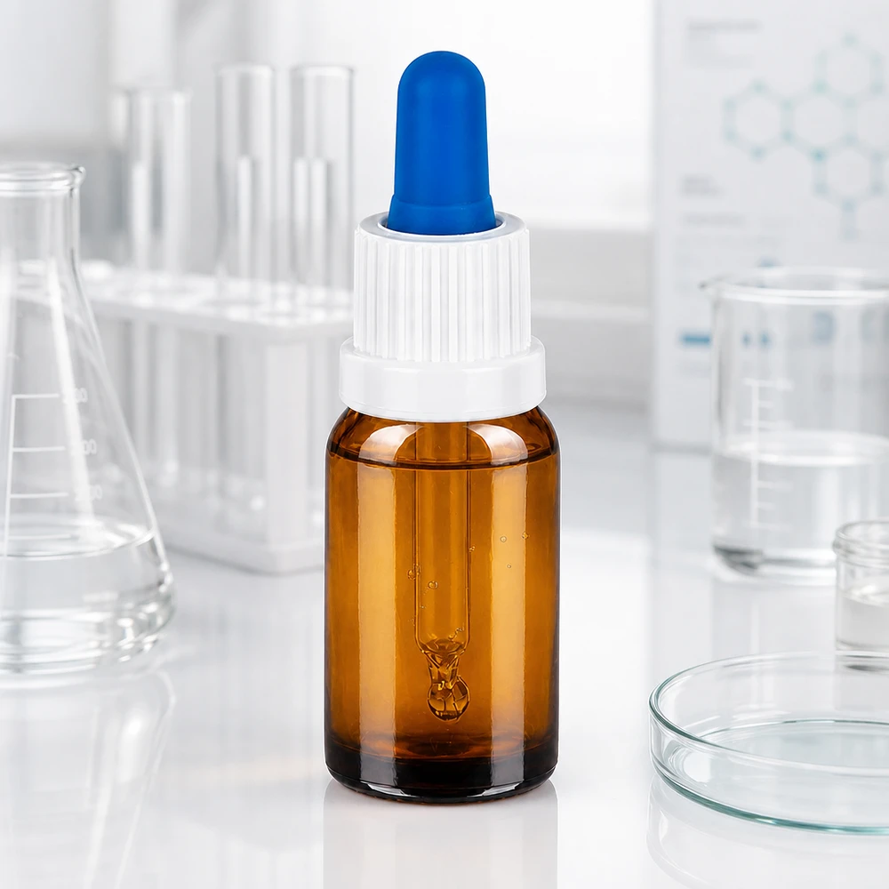 10ml pipettflaska vit/blå med säkerhetsförslutning BrownLine UT18/10 10 ml pipettflaska BrownLine med exakt droppdosering för laboratorie- och kosmetikapplikationer
