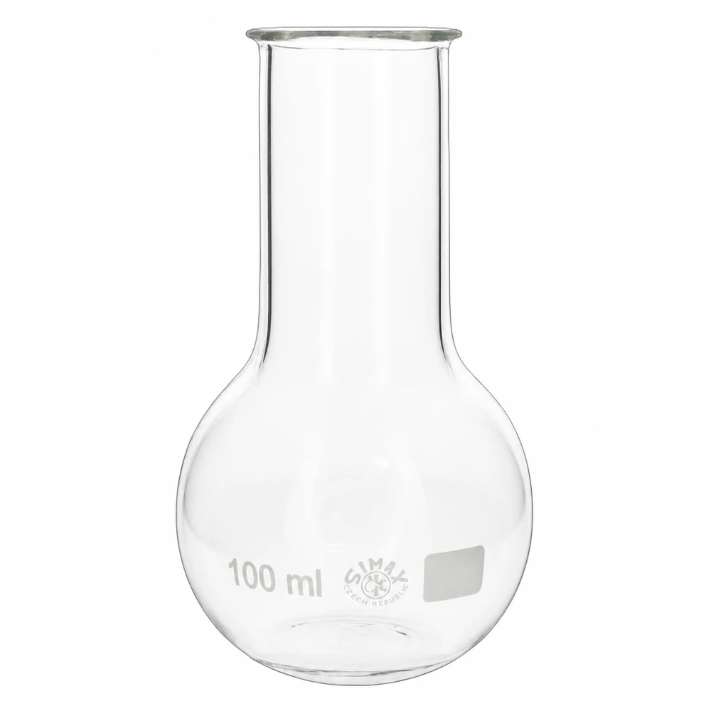 Stående kolv 100 ml med vid hals av högkvalitativt borosilikatglas för laboratoriemätningar
