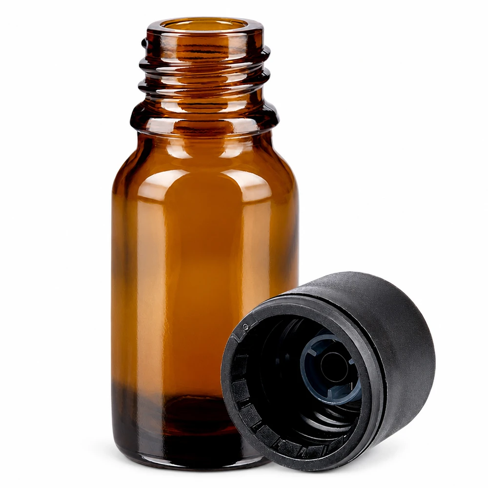 10ml flaska 6mm skruvkork svart standard BrownLine UT18/10 10 ml bärnstensfärgad glasflaska med skruvlock för aromaterapi- och parfymoljor