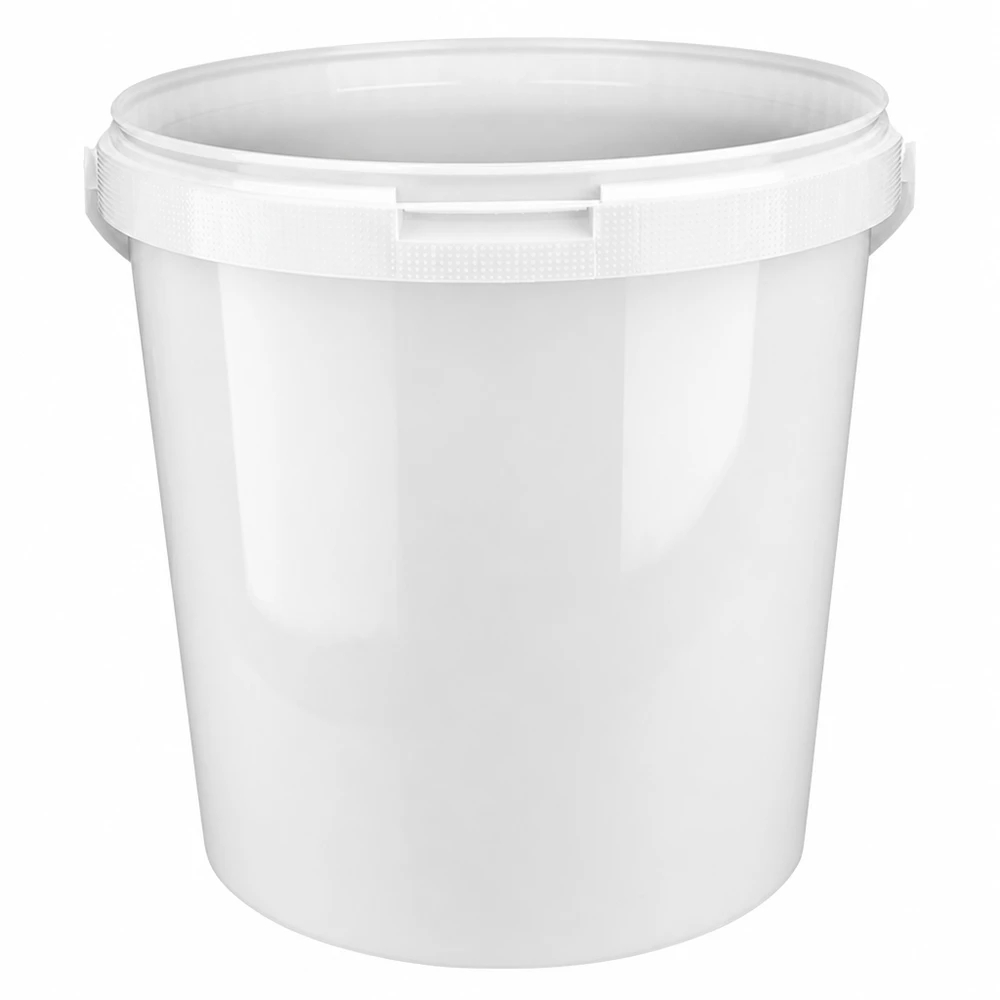 Hink i vit polypropenplast 10,7L utan lock Vit plasthink på 10,7 liter av PP utan lock, avsedd för livsmedel och industriellt bruk