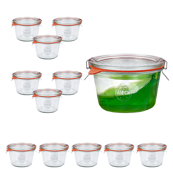 Set med 12 Weck-burkar 370ml Krossade glasögon med 12 glaslock, 1 Set med 12 Weck-burkar 370ml Krossade glasögon med 12 glaslock, 1