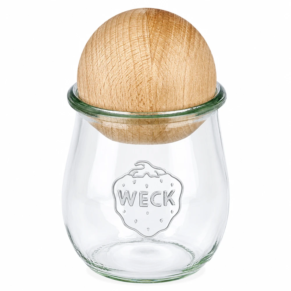 220ml tulpanburk WECK RR60 med träkula bok WECK tulpanburk 220 ml RR60 med lock av naturbokskula, klar konserveringsburk med trälock