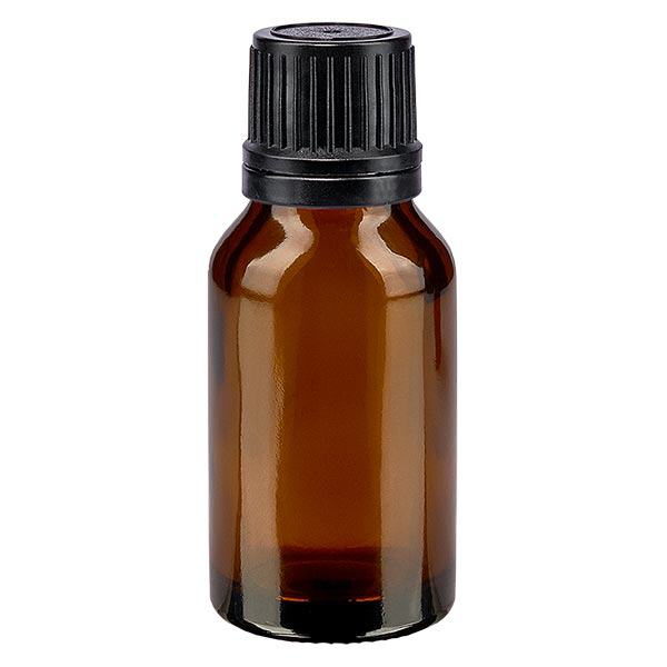 Apoteksflaska brun 30ml dropplock hällring 1mm svart manipuleringssäkert lock