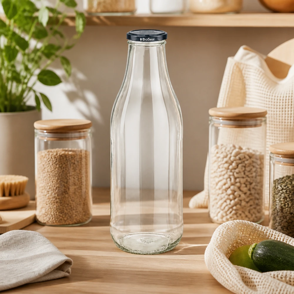 1000 ml glasflaska + BioSeal-lock svart UNiTWIST 1000ml Glasflasche BioSeal Deckel Zero Waste Küche Hülsenfrüchte Vorratshaltung nachhaltige Küchenorganisation