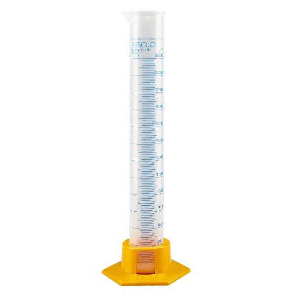 250ml graderad mätcylinder i polypropylen med gul bas 250ml graderad mätcylinder i polypropylen med gul bas