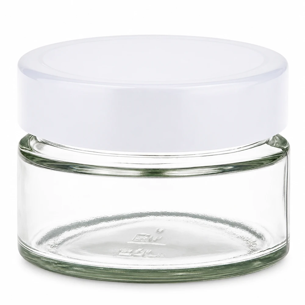 130ml rund burk + BasicSeal-lock vit UNiTWIST 130 ml rund glasburk med vitt BasicSeal-lock UNiTWIST - tom glasburk med skruvlock för förvaring