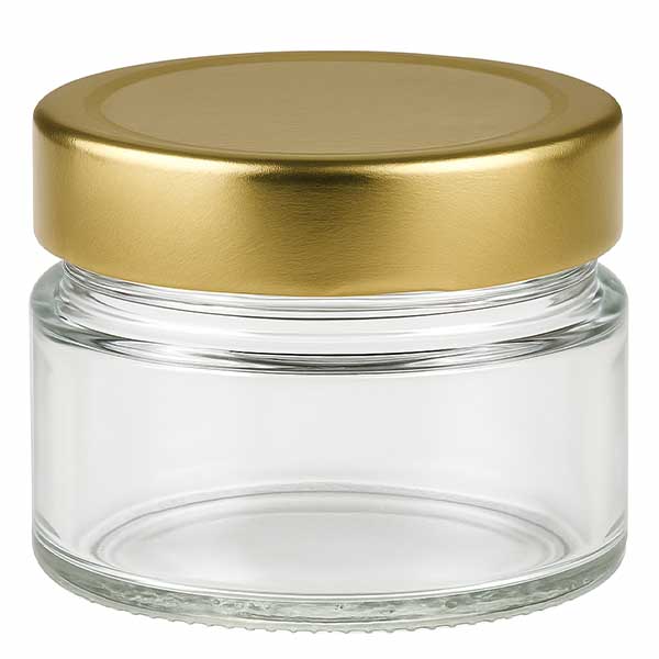 Rund glasburk 80 ml med lock BasicSeal guld djup UNiTWIST