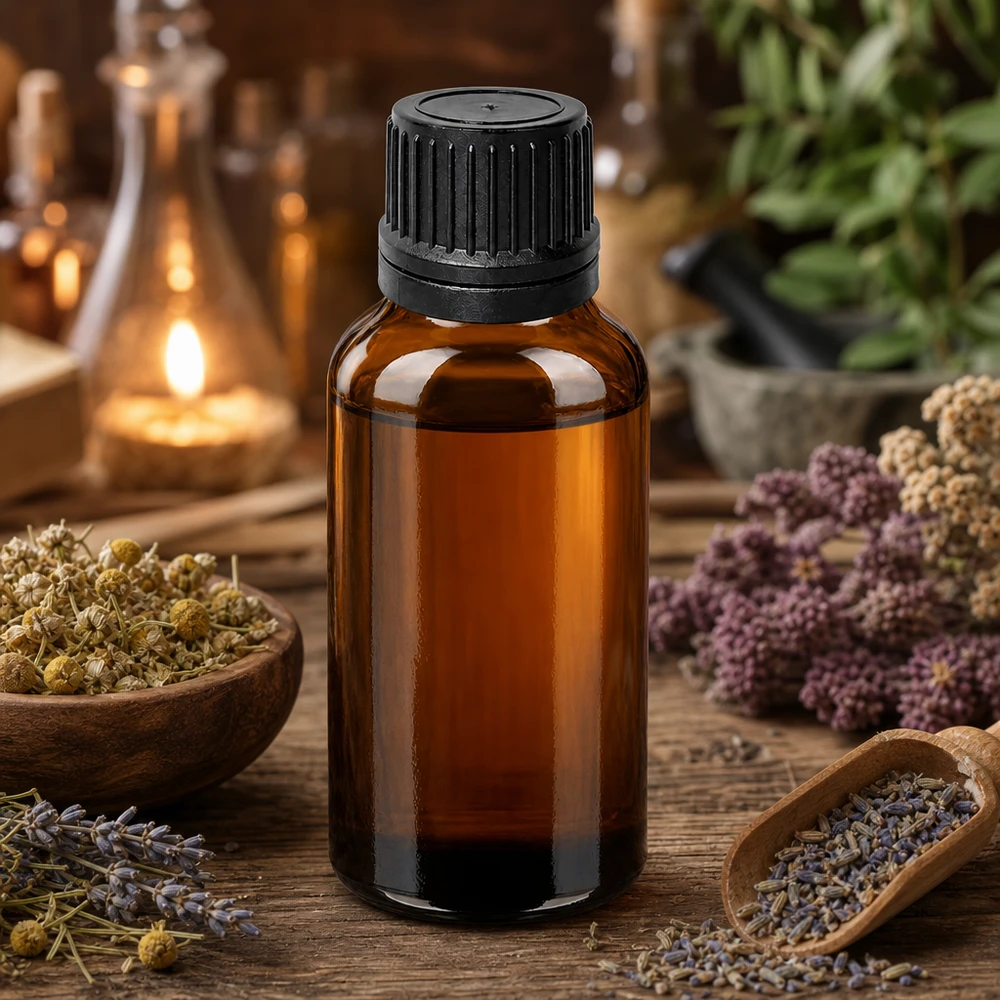 30 ml Droppflaska 1 mm svart med säkerhetsförslutning BrownLine UT18/30 Högkvalitativ 30 ml apoteksflaska tillverkad av bärnstensfärgat glas med exakt 1 mm droppinsats för aromaterapi