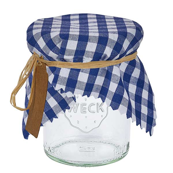 Smyckesöverdrag i tyg blårutigt 15cm kvadrat