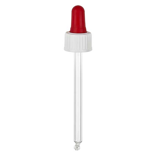Dropp-pipett av glas vit/röd 18mm PL85 standard Dropp-pipett av glas vit/röd 18mm PL85 standard