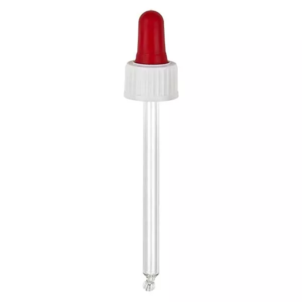 Dropp-pipett av glas vit/röd 18mm PL85 standard Dropp-pipett av glas vit/röd 18mm PL85 standard