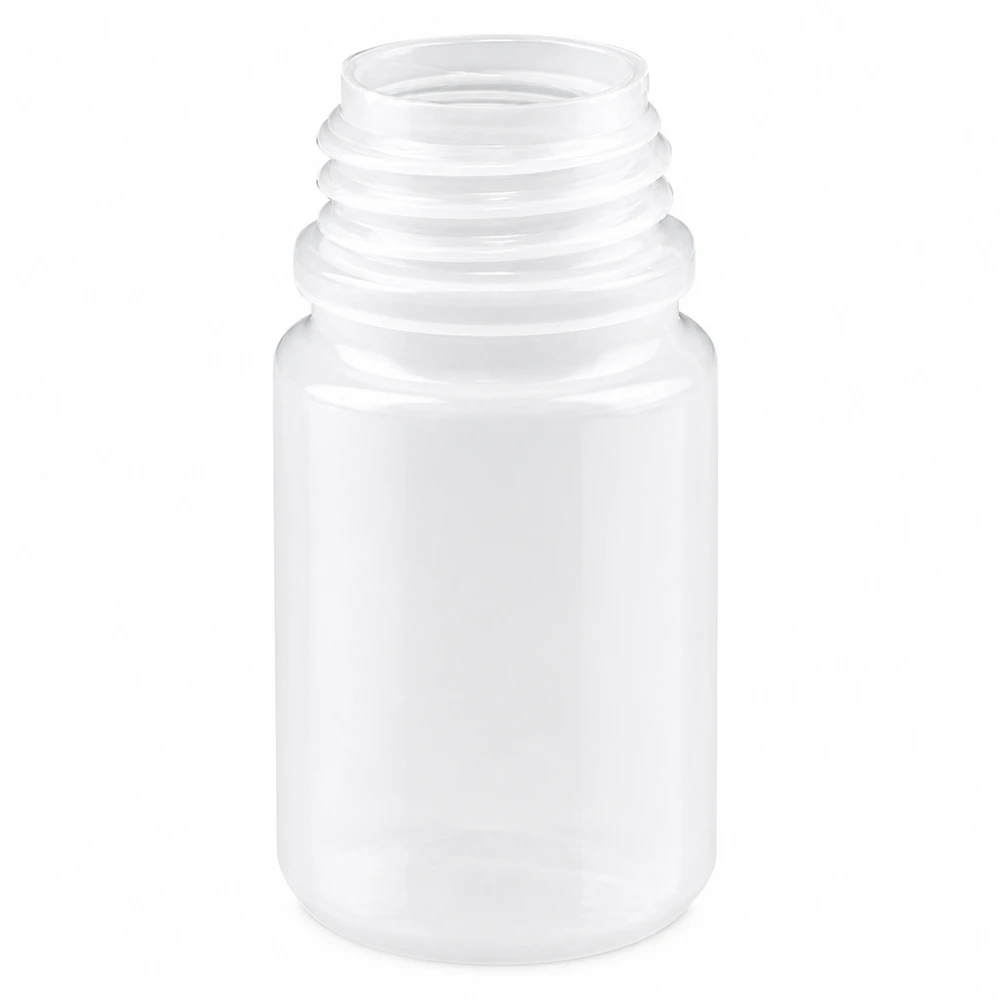 50ml laboratorieflaska med bred hals utan lock 50 ml laboratorieflaska med vid hals av vit plast utan lock, avsedd för laboratorie- och forskningsbruk