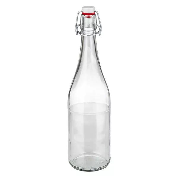 750 ml glasflaska med svängbart lock PVC UNiTWIST transparent tom stående produktfoto