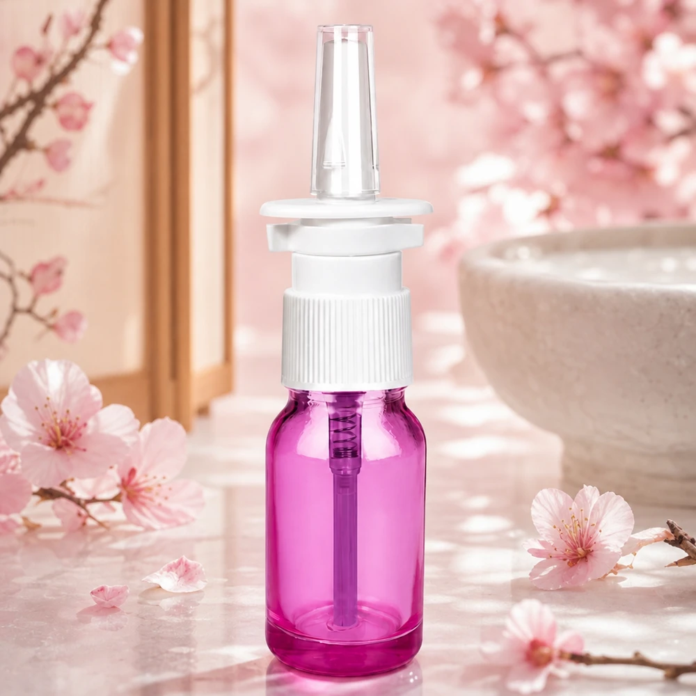 10ml nässprayflaska vit/transparent standard PurpleLine. UT18/10 Kompakt 10 ml nässprayflaska med STD-skruvgänga UT18/10 i violett glas för exakt dosering