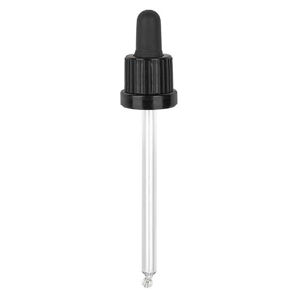 Dropp-pipett av glas, svart/svart PL115 sabotagekontrollerad förslutning III Dropp-pipett av glas, svart/svart PL115 sabotagekontrollerad förslutning III