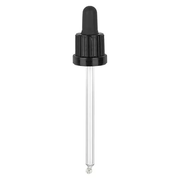 Dropp-pipett av glas, svart/svart PL115 sabotagekontrollerad förslutning III Dropp-pipett av glas, svart/svart PL115 sabotagekontrollerad förslutning III