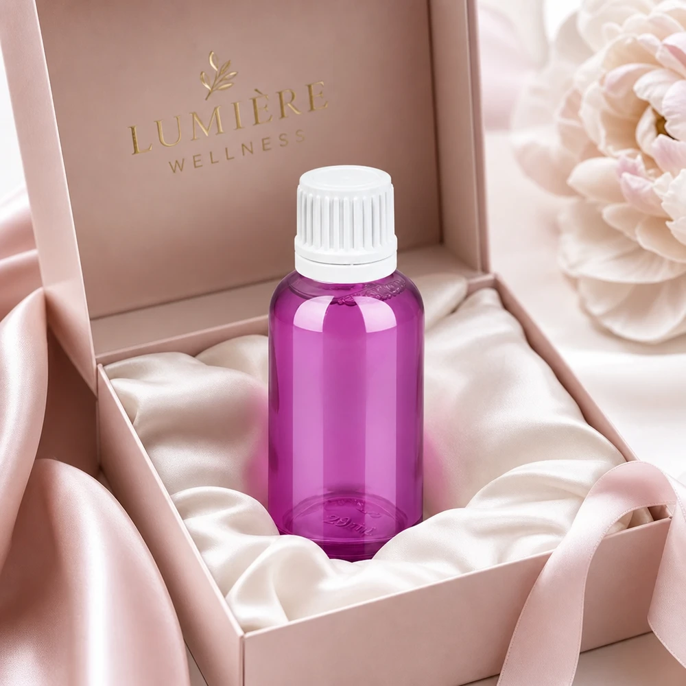 30ml droppflaska 0,7mm vit Originality skruvkork PurpleLine UT18/30 30 ml droppflaska i violett med exakt 0,7 mm droppinsats för kontrollerad applicering