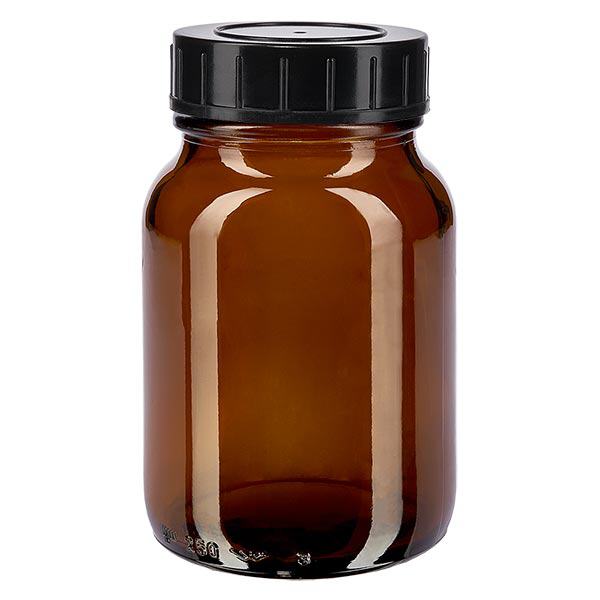 250ml bärnstensfärgad flaska med bred hals och skruvkork