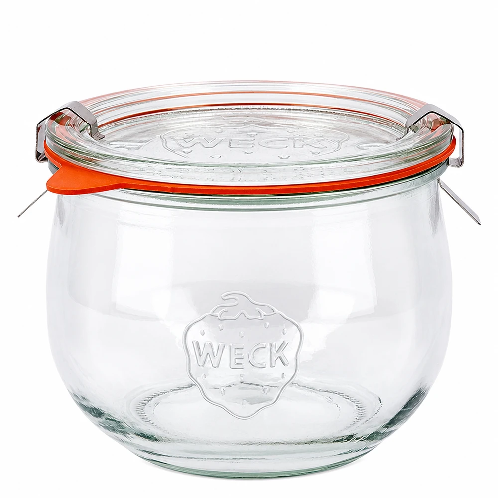 580ml tulpanburk komplett WECK RR100 WECK tulpanburk 580ml RR100 med glaslock och orange gummiring, klassisk konserveringsburk av klarglas