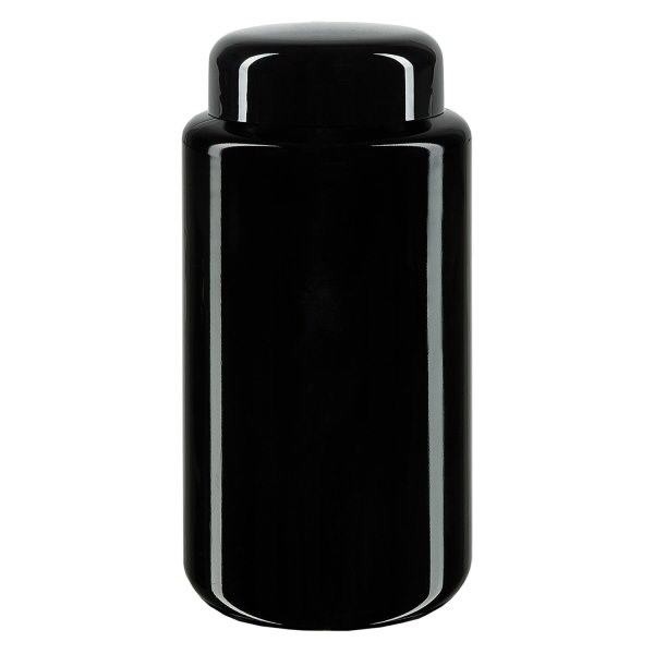 Bredhalsad burk i violett glas 200ml, med svart lock