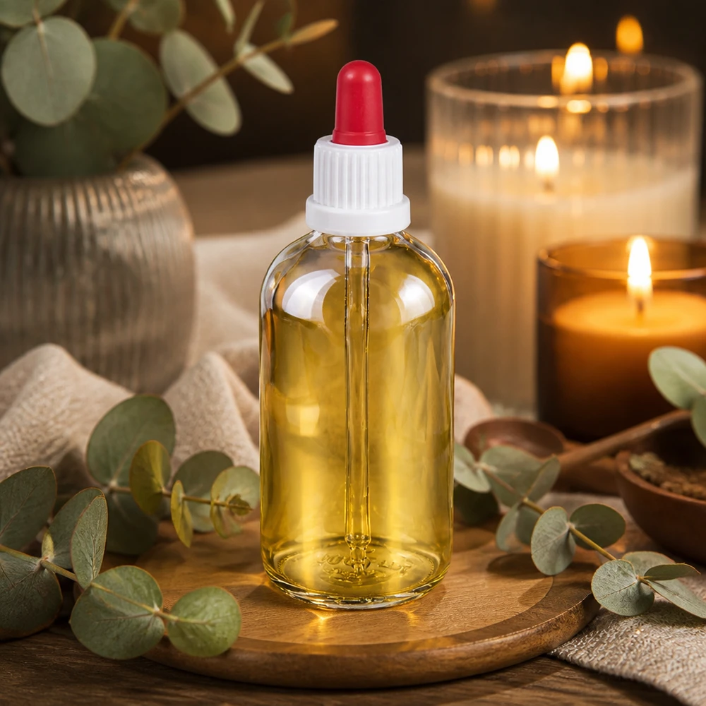 100 ml pipettflaska vit/röd med säkerhetsförslutning ClearLine UT18/100 Eterisk olja i 100 ml glasflaska med pipettlock, vit och röd, ClearLine UT18 Wellness