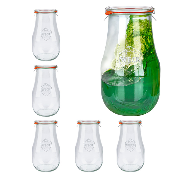 Set med 6 tulpanburkar i Weck-glas 2700 ml, 2,5 l Krossade glasögon