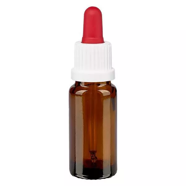 Apoteksflaska brun 10ml pipett vit/röd med säkerhetsförslutning Apoteksflaska brun 10ml pipett vit/röd med säkerhetsförslutning