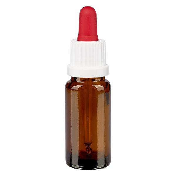 Apoteksflaska brun 10ml pipett vit/röd med säkerhetsförslutning Apoteksflaska brun 10ml pipett vit/röd med säkerhetsförslutning