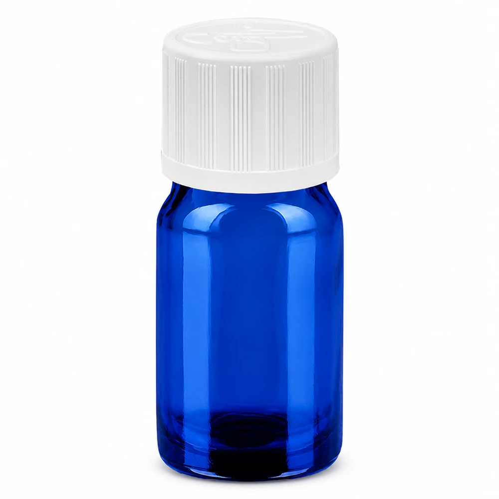 5 ml flaska 11mm skruvkork vit standard förslutning BlueLine UT18/5 Blå 5 ml glasflaska med vitt skruvlock för laboratorieapplikationer och provförvaring