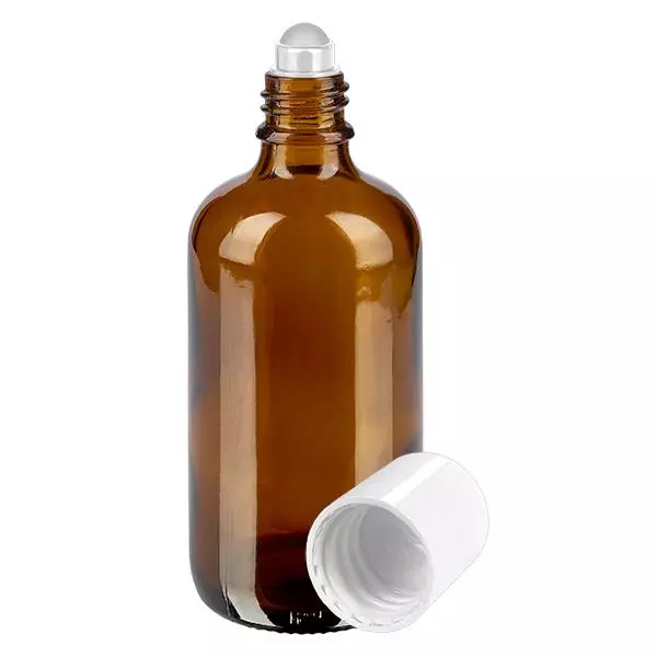 Apoteksflaska brun 100ml roll-on lock vit Apoteksflaska brun 100ml roll-on lock vit