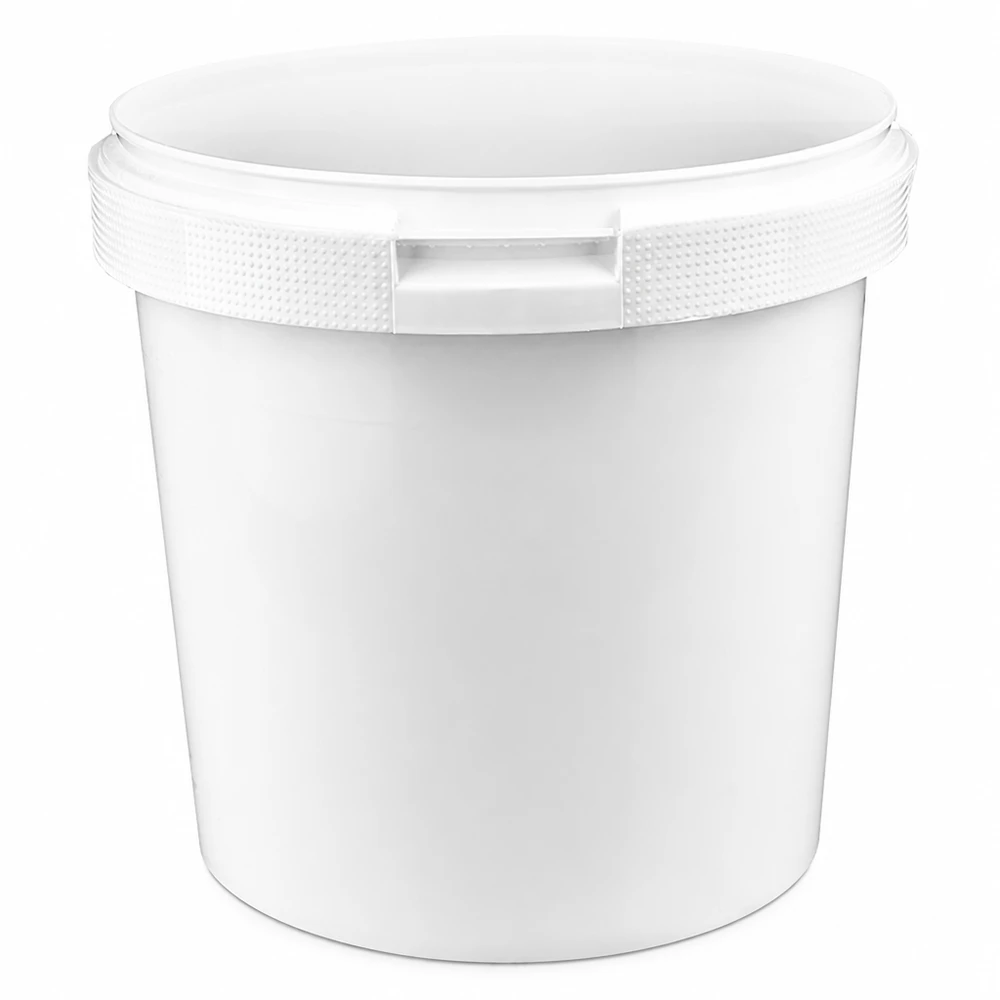2,5-liters hink av vit polypropenplast utan lock Vit plasthink på 2,5 liter av PP utan lock – perfekt för förvaring och transport