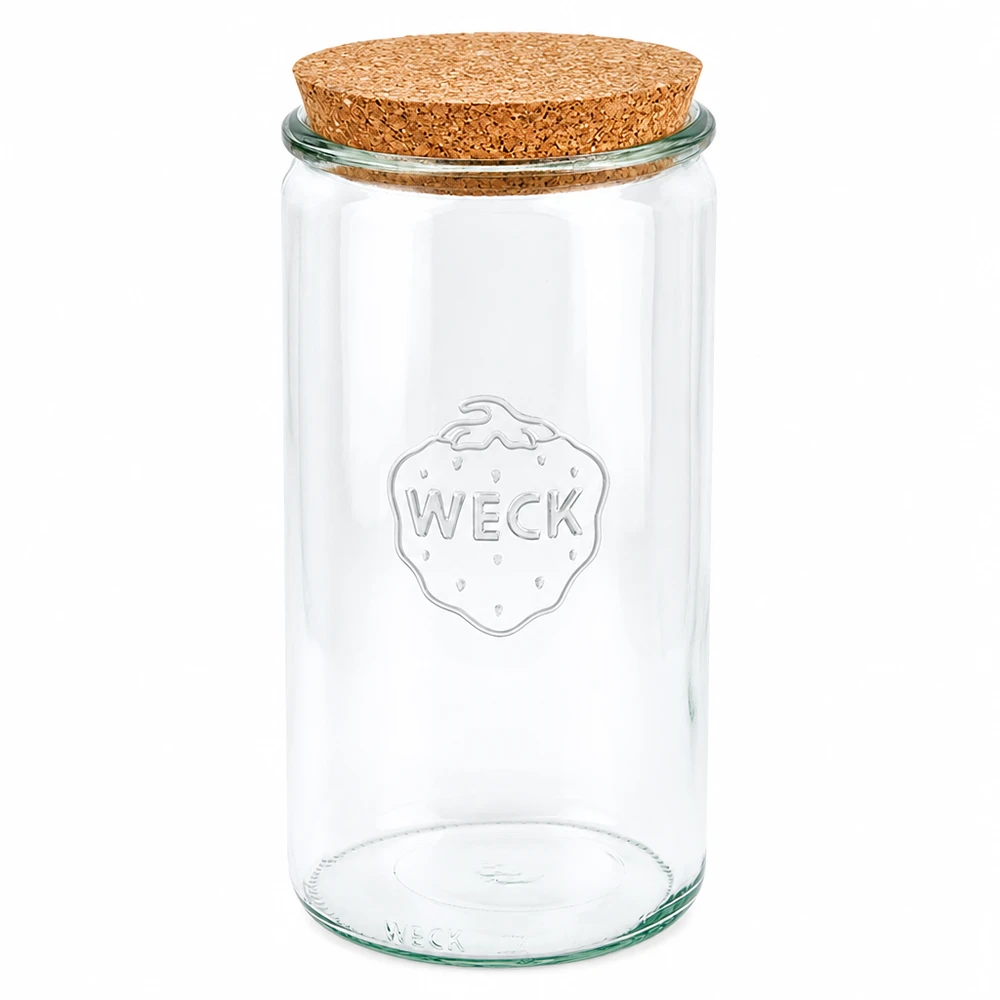 WECK cylinderburk 1590ml RR100 med lock av naturkork konserveringsburk förvaringsburk transparent