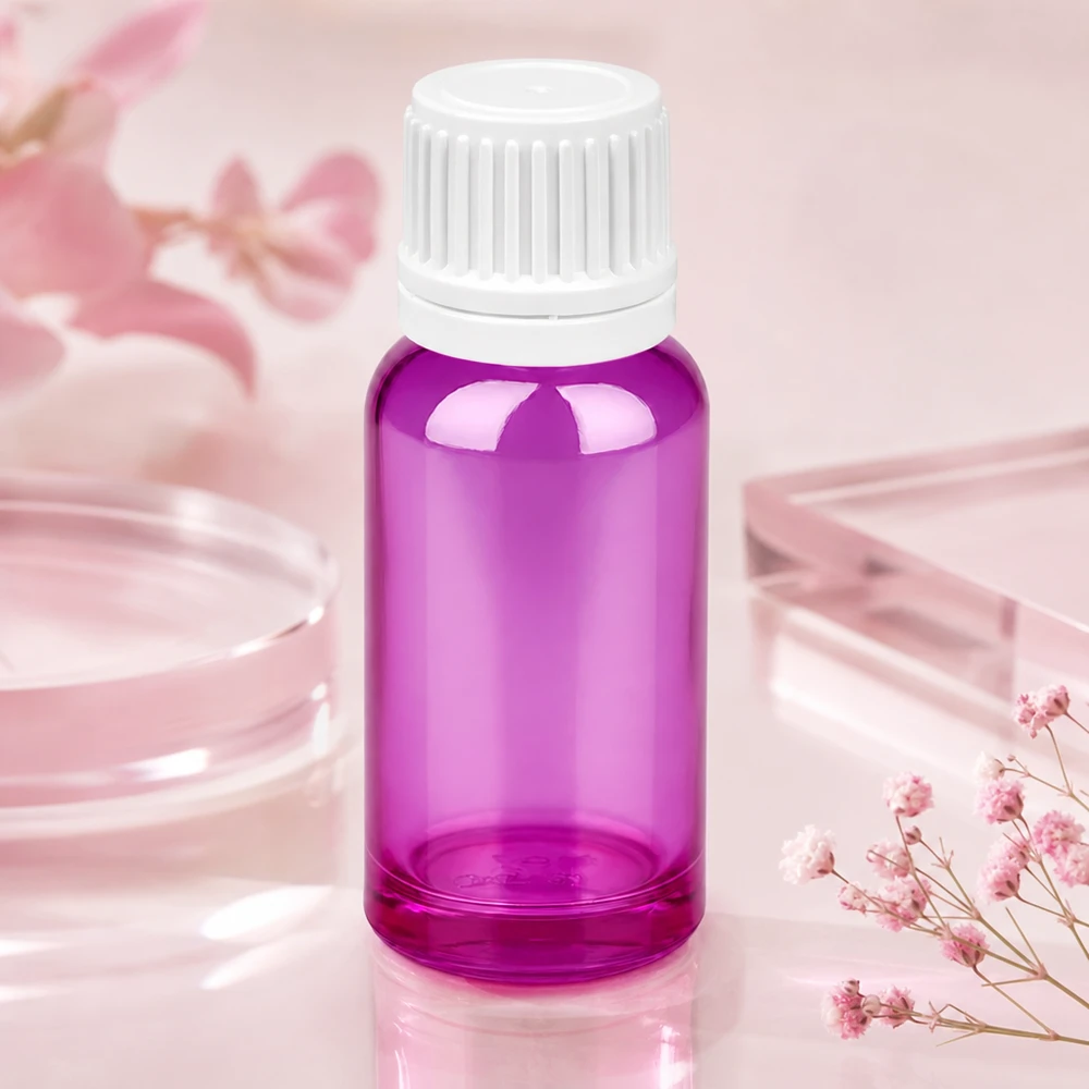 20ml flaska 11mm skruvkork vit Originality skruvkork PurpleLine UT18/20 Högkvalitativ 20 ml flaska av violett borosilikatglas med vitt lock för farmaceutiskt bruk