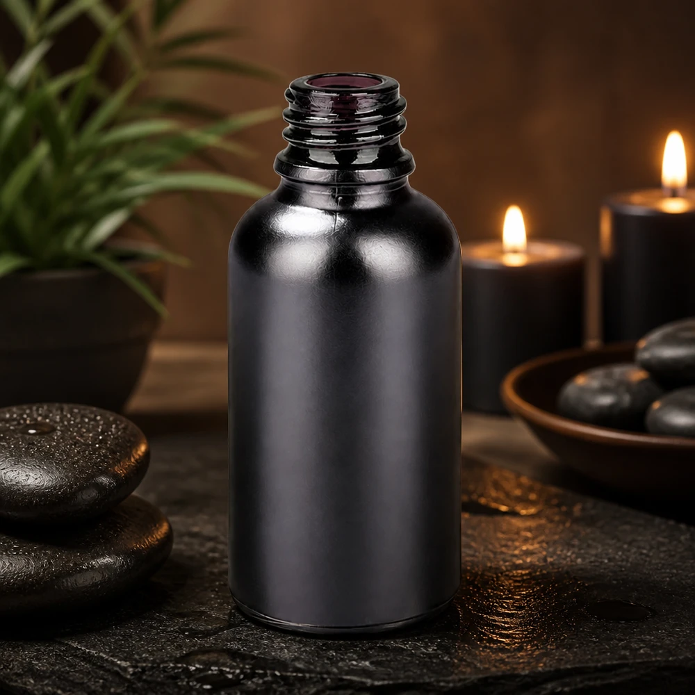 Kompakt 30 ml apoteksflaska BlackLine med ljusskyddande violett glas och UNiTWIST UT18/30-gänga