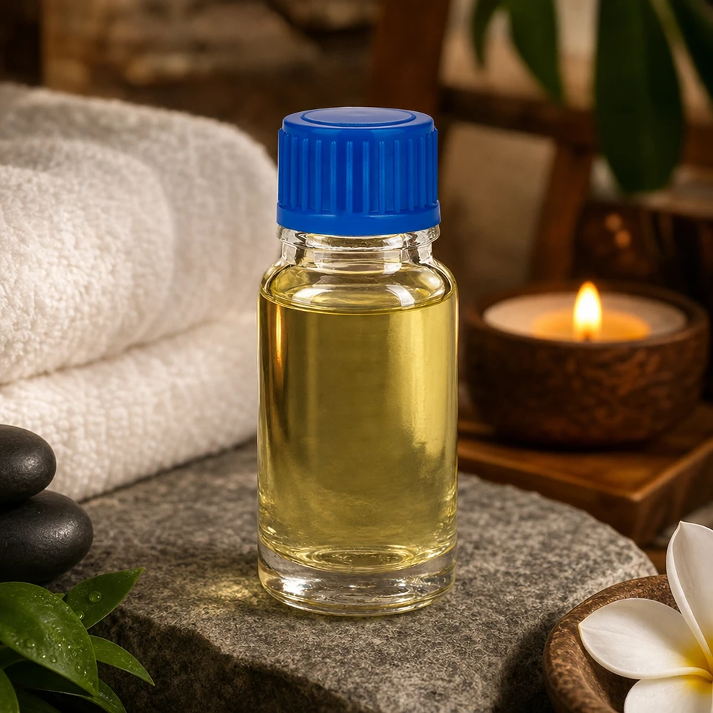 10 ml glasflaska ClearLine UT18/10 med blått lock på natursten med massagestenar – ljus