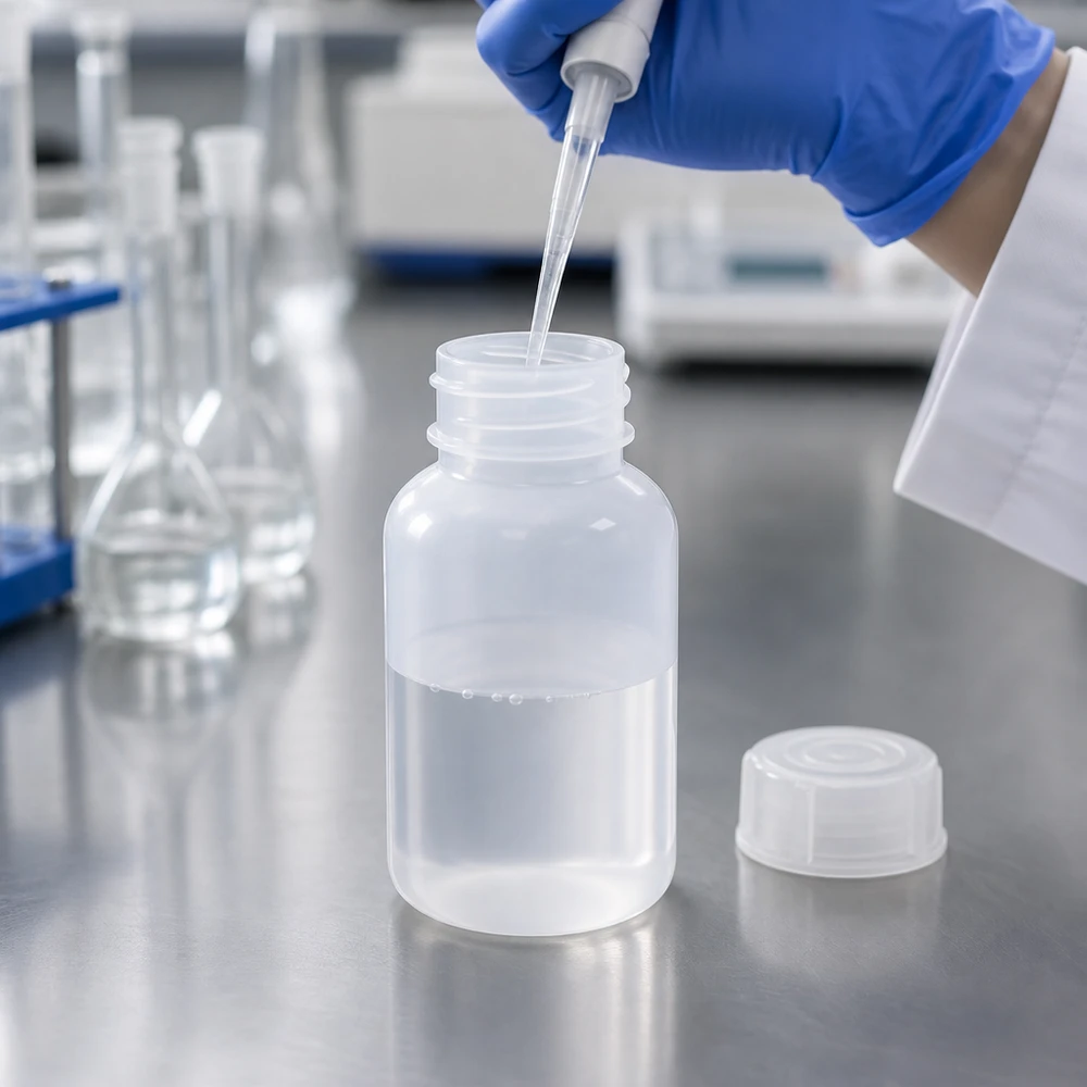 100ml laboratorieflaska med bred hals och skruvkork 100 ml laboratorieflaska med vid hals och skruvlock för exakt pipettering i laboratoriet