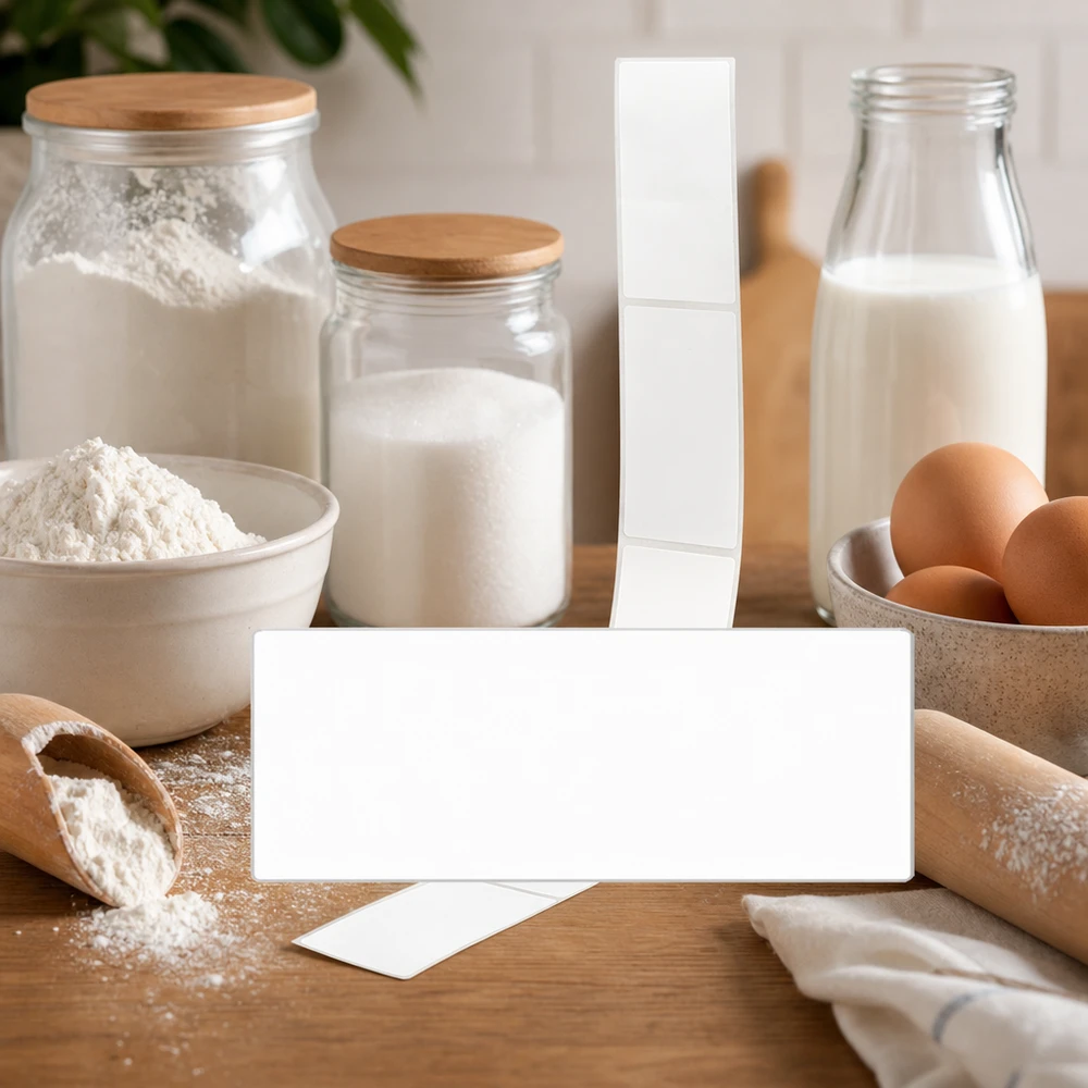 Förpackning med 20 etiketter 54 x 154,5 mm för märkning Beschriftungsetiketten 54x154,5mm für Backzutaten und Küchenorganisation in gemütlicher Landhaus-Küche